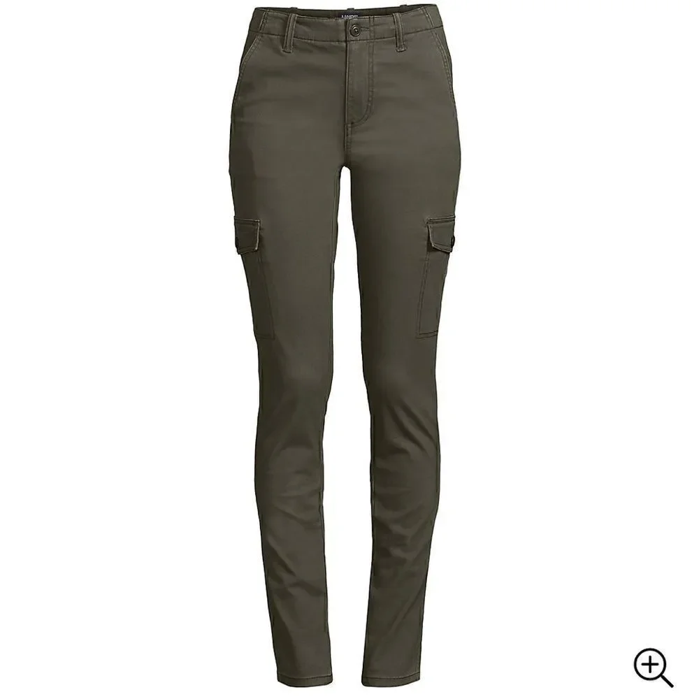 Lands End Women's army green Mid Rise Slim Cargo Chino Pants- new in bag sz 4